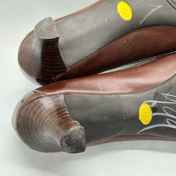 Joan & David Presley Brown Leather Patent Leather Horse-Bit Heeled Loafer 9M - Picture 13 of 15